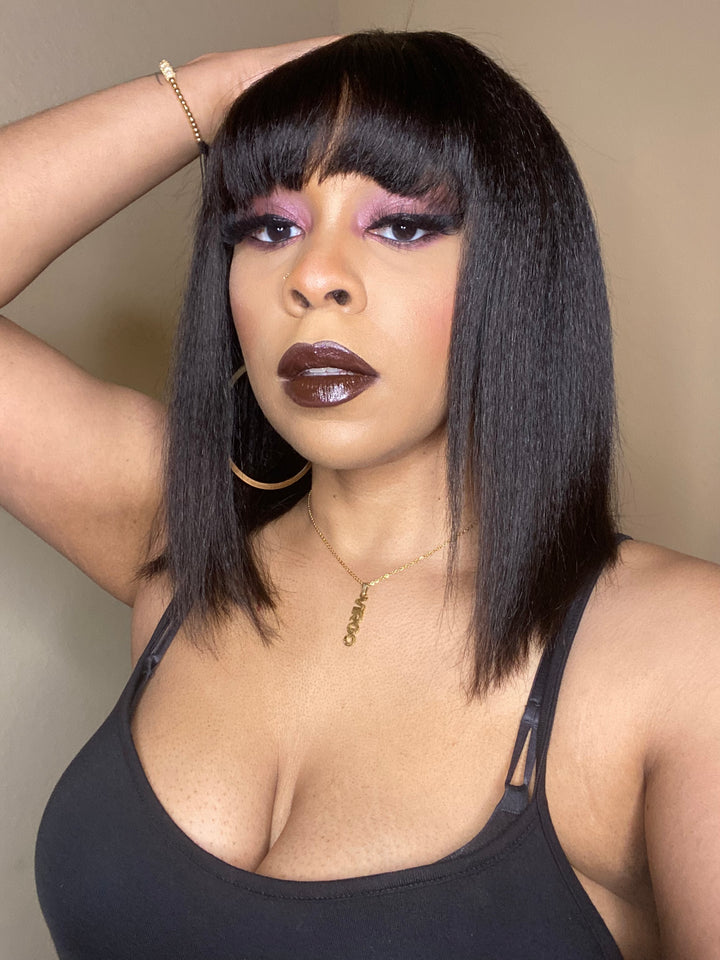 Realistic Scalp Yaki Straight Blunt Cut Wig with Bang RSY-1