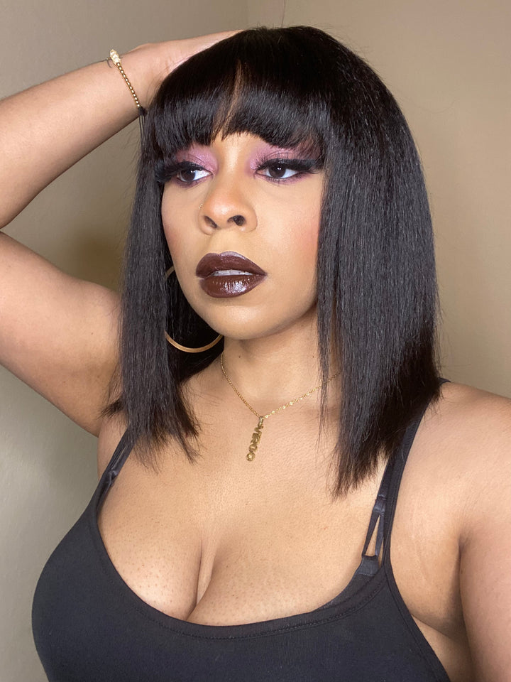 Realistic Scalp Yaki Straight Blunt Cut Wig with Bang RSY-1