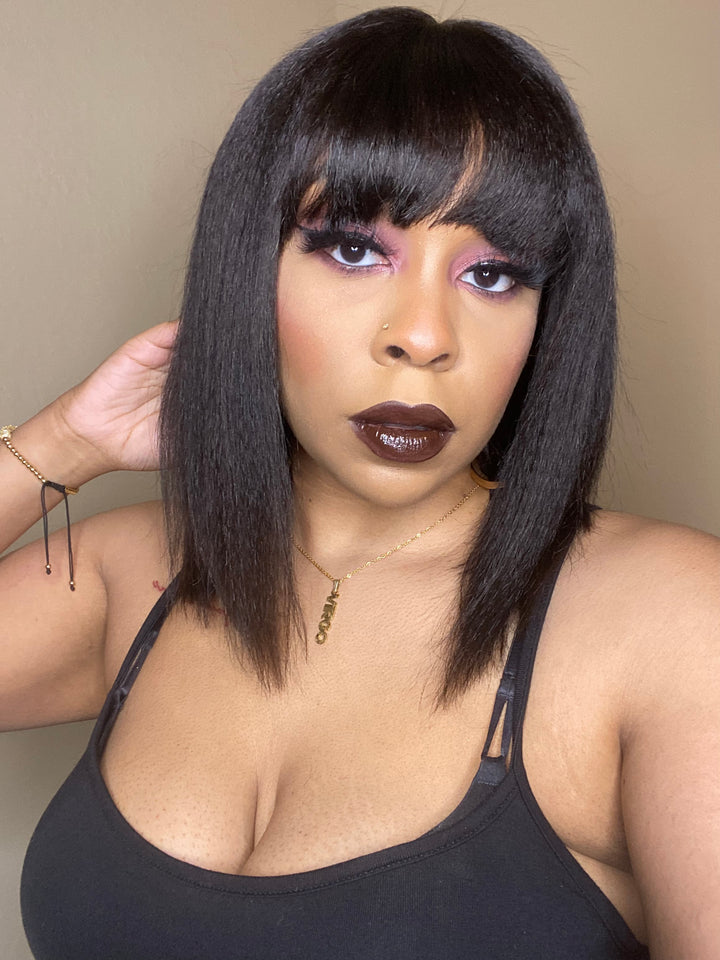 Realistic Scalp Yaki Straight Blunt Cut Wig with Bang RSY-1