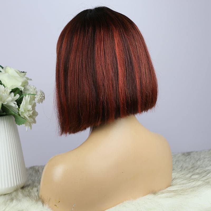 BOB Straight With Bang Mixed T1B/red#dark red Human Hair Wig  BT1BR