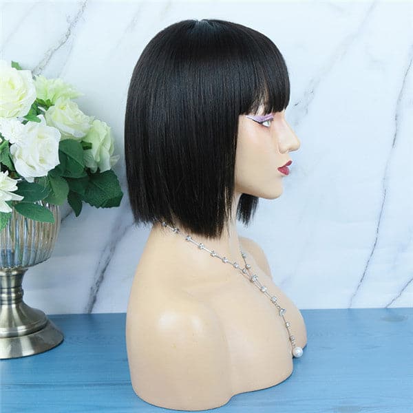 Cute Straight BOB Blunt Cut With Bang Human Hair