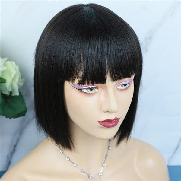 Cute Straight BOB Blunt Cut With Bang Human Hair