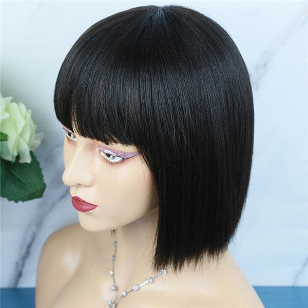 Cute Straight BOB Blunt Cut With Bang Human Hair