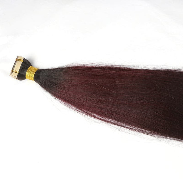 TAPE IN HAIR EXTENSION Silky Straight Human Hair #1B 99J Color
