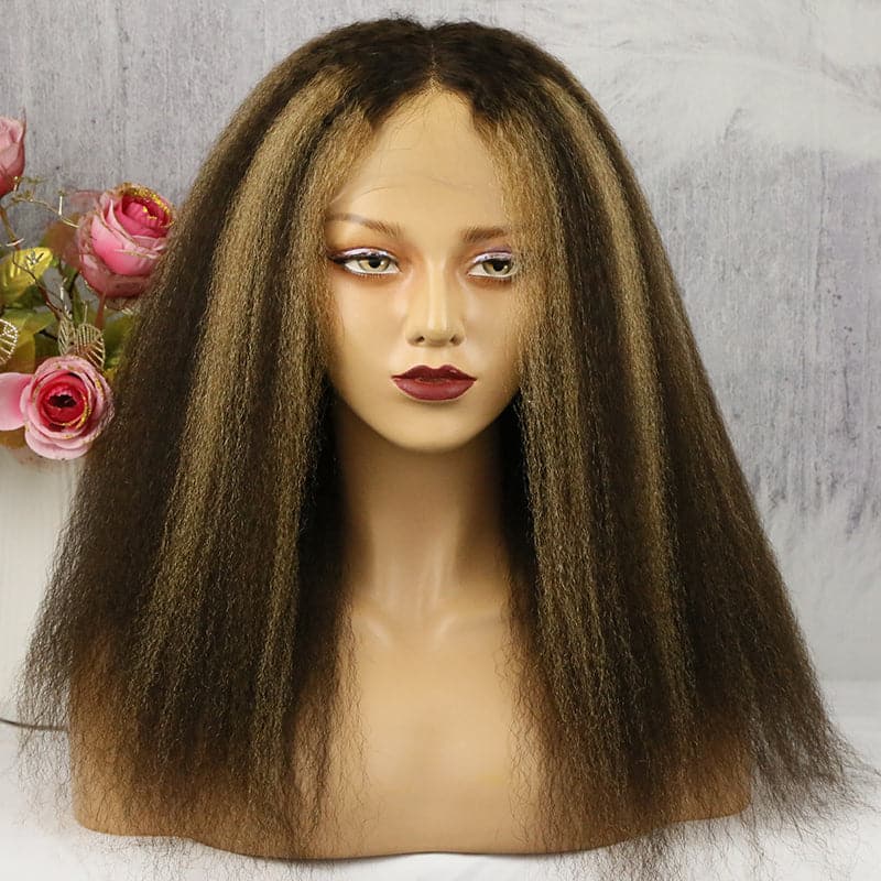 13x4 Lace Front Colored Highlight #4/27 Kinky Straight Wig  KS134C