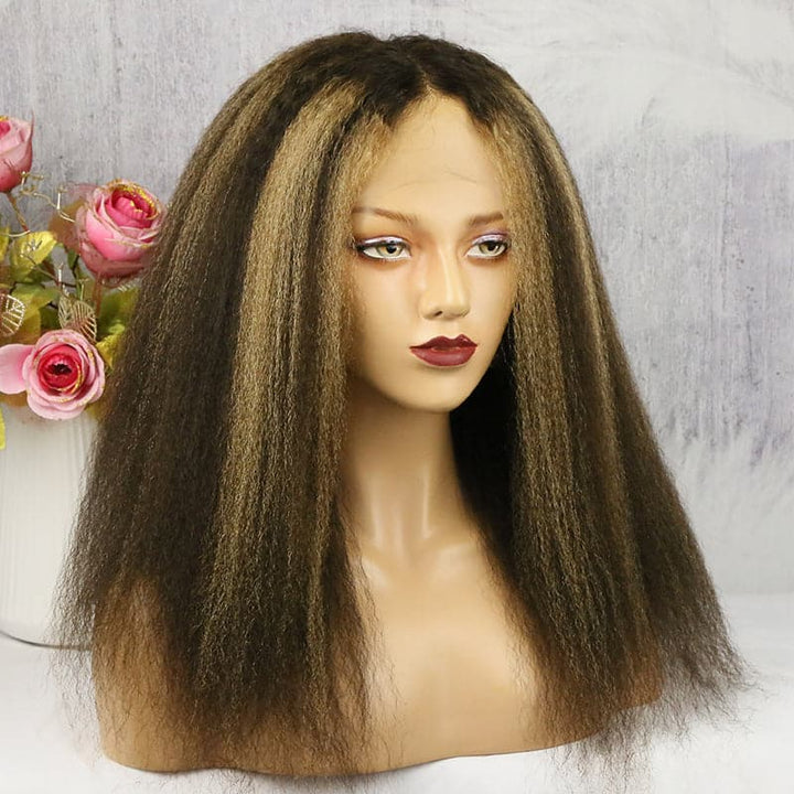 13x4 Lace Front Colored Highlight #4/27 Kinky Straight Wig  KS134C