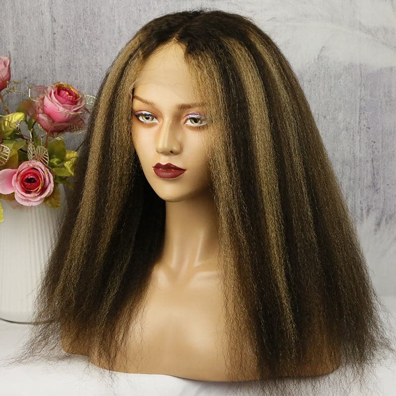 13x4 Lace Front Colored Highlight #4/27 Kinky Straight Wig  KS134C