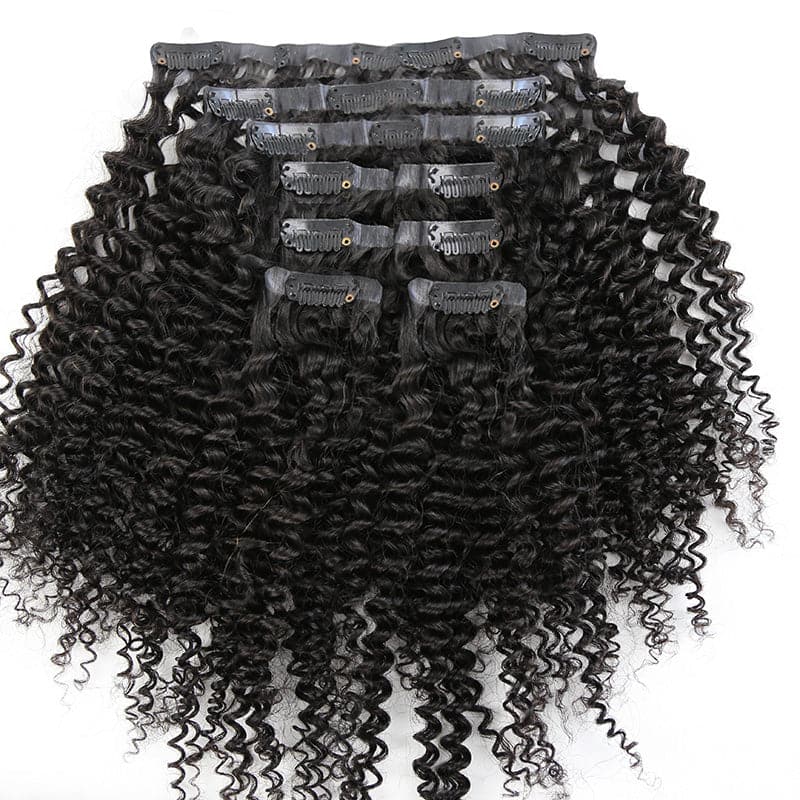 Seamless Clip in Hair Extensions Human Hair Kinky Curly