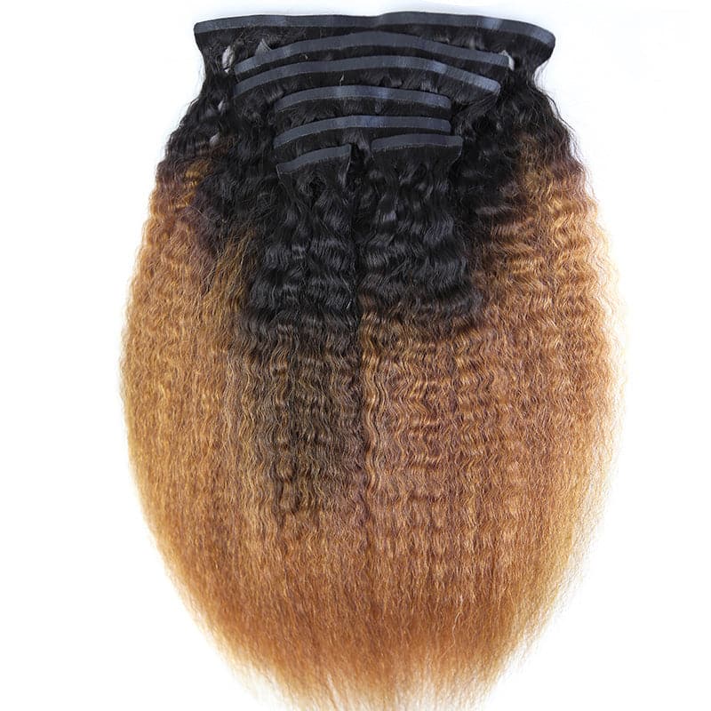Seamless Clip-In Hair Extension Kinky Straight #T1B/30