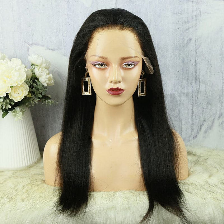 Undetectable Clear Lace Melt Skin light Yaki Straight 13x6 Lace Front Wig HDYS136