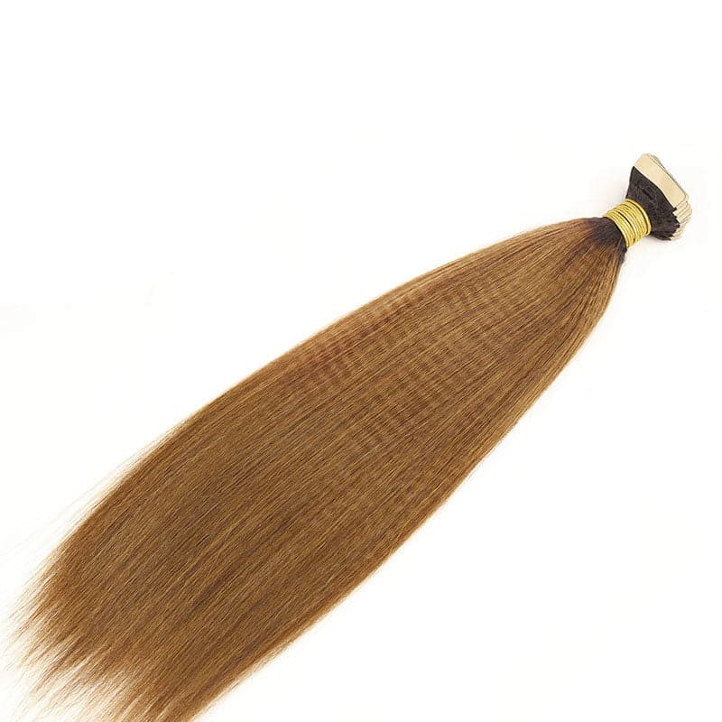 TAPE IN HAIR EXTENSION Yaki Straight Human Hair  #1B/30 Color