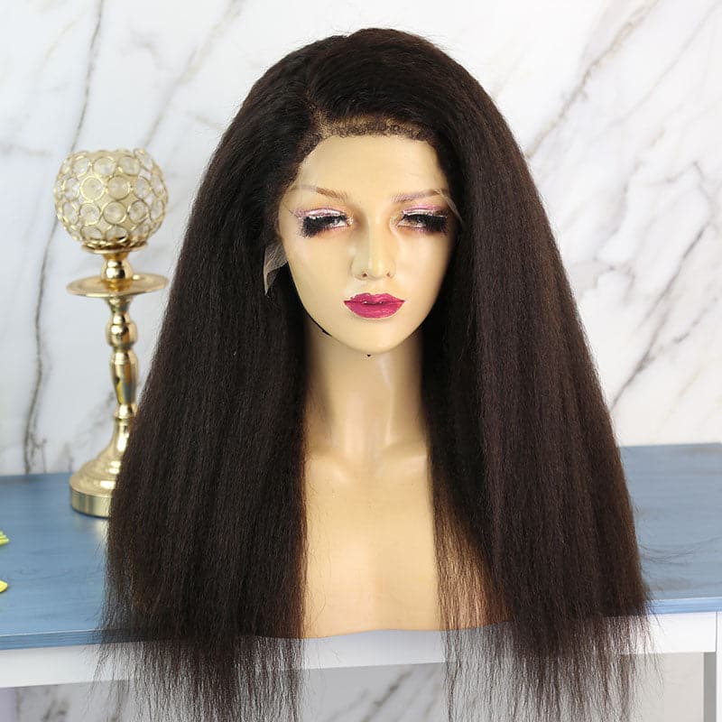 Undetectable Clear Lace Kinky Straight With Curly Edges 13x6 Lace Front Wig HDCE01