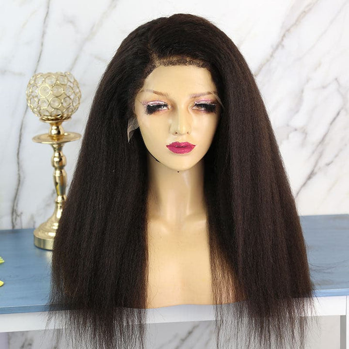 Undetectable Clear Lace Kinky Straight With Curly Edges 13x6 Lace Front Wig HDCE01
