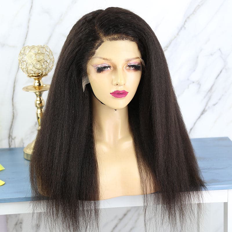 Undetectable Clear Lace Kinky Straight With Curly Edges 13x6 Lace Front Wig HDCE01