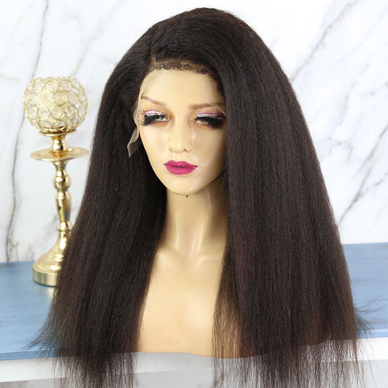 Undetectable Clear Lace Kinky Straight With Curly Edges 13x6 Lace Front Wig HDCE01
