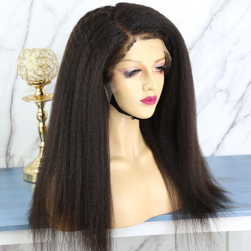 Undetectable Clear Lace Kinky Straight With Curly Edges 13x6 Lace Front Wig HDCE01