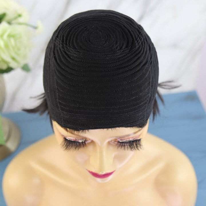 Glueless Pixie Cut Medical Elastic Cotton Inside Human Hair