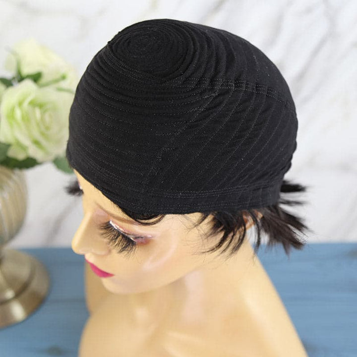 Glueless Pixie Cut Medical Elastic Cotton Inside Human Hair