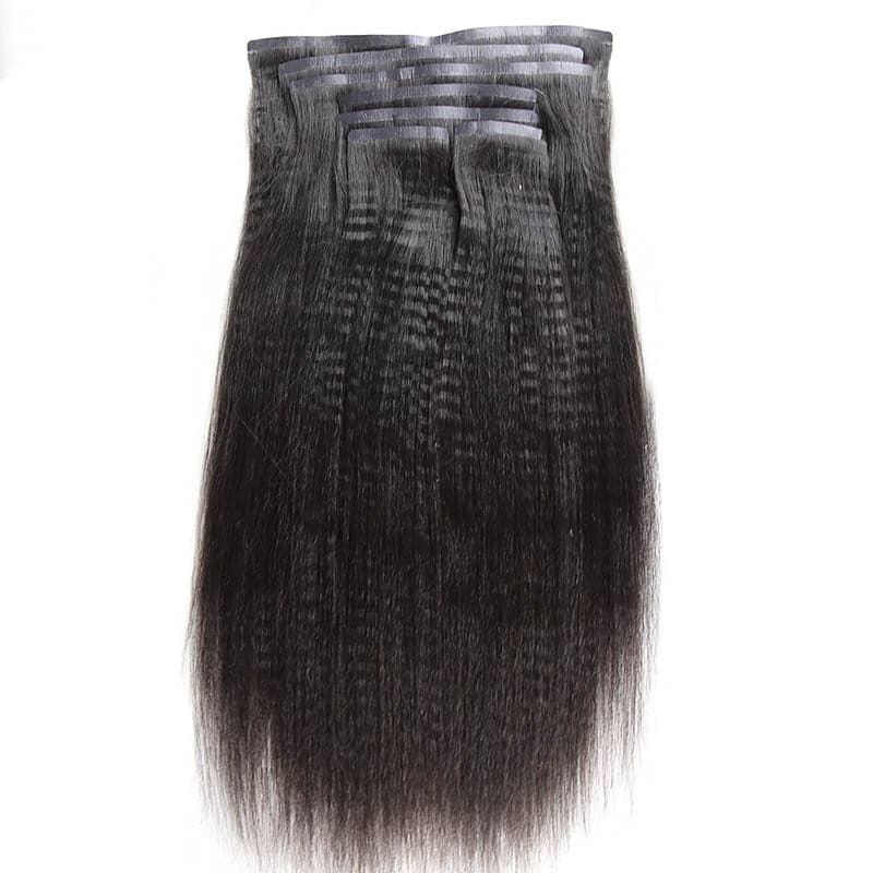 Seamless clip-in human hair extensions Yaki Straight