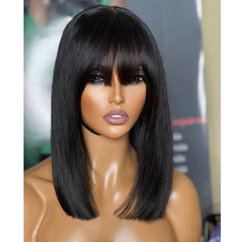 Realistic Scalp Silk Straight Blunt Cut Wig with Bang RSY-2