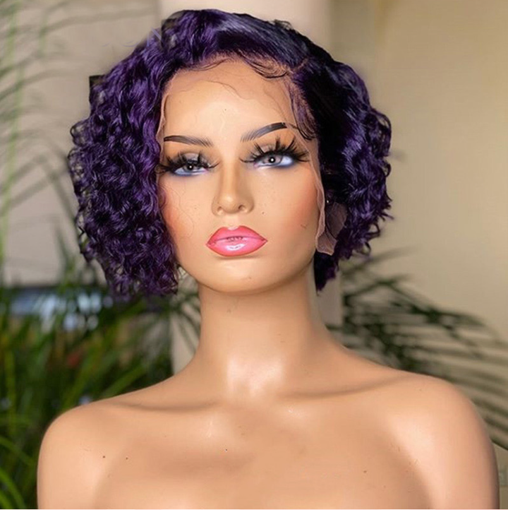 Pre-Styled Lace front Purple Pixie Cut Curly BOB Lace Wig PCCT1364