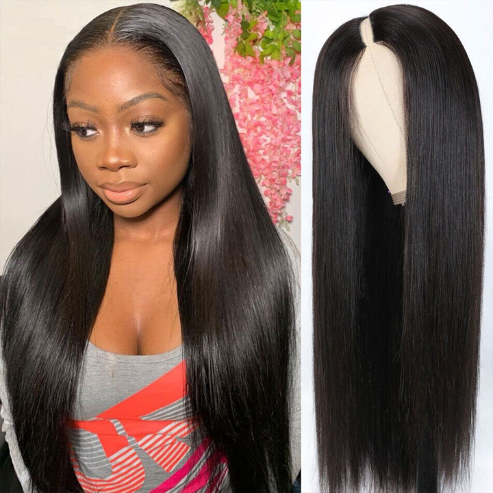 V Part No leave Out Wig Silk Straight Human Hair VST-N2