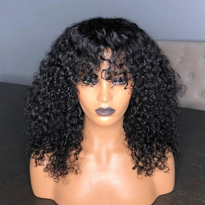 Pre Plucked Deep Curly With Bangs 360 Lace Frontal Wig 1