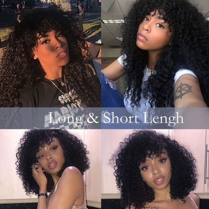 Pre Plucked Deep Curly With Bangs 360 Lace Frontal Wig 3