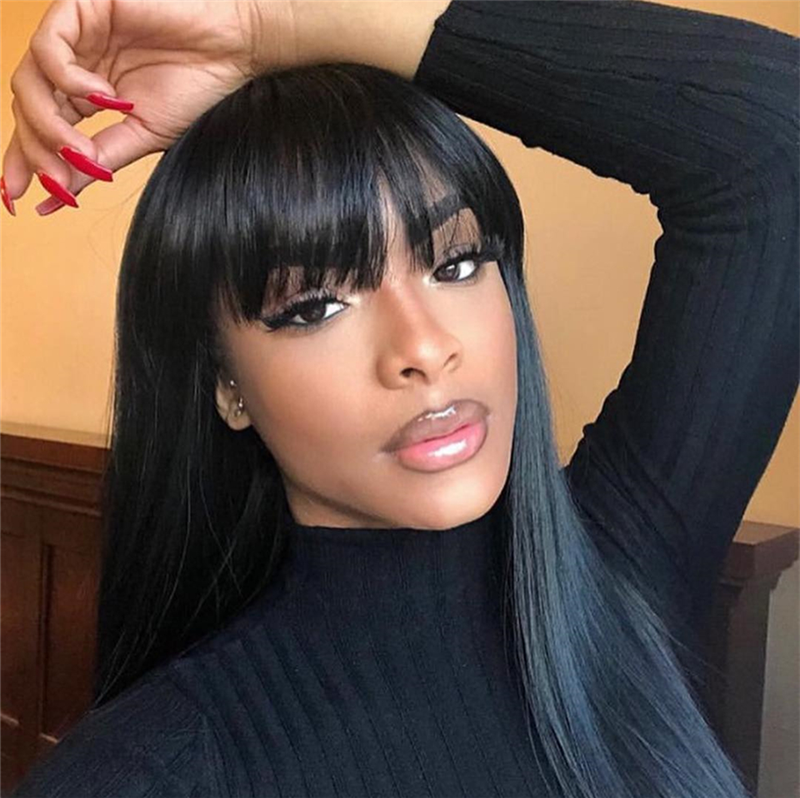 Pre Plucked Silky Straight With Bangs 360 Lace Frontal Wig 1