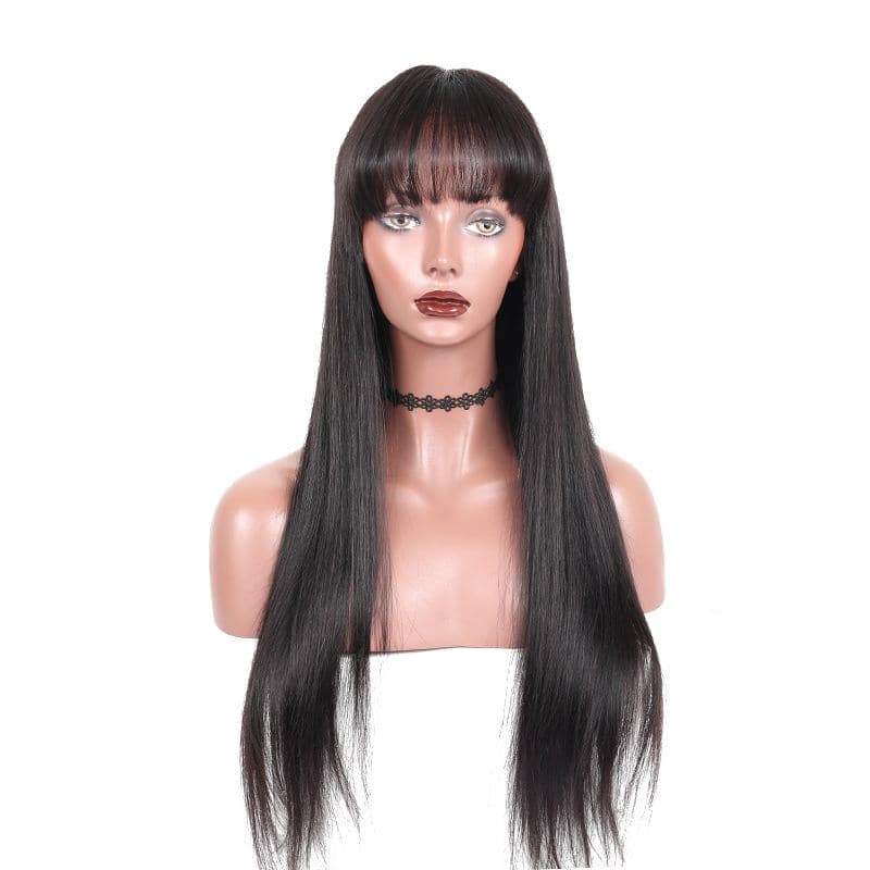 Pre Plucked Silky Straight With Bangs 360 Lace Frontal Wig 3
