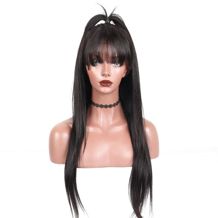 Pre Plucked Silky Straight With Bangs 360 Lace Frontal Wig 4