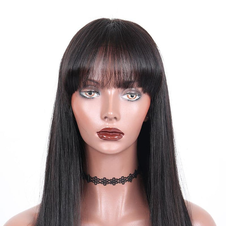 Pre Plucked Silky Straight With Bangs 360 Lace Frontal Wig 6