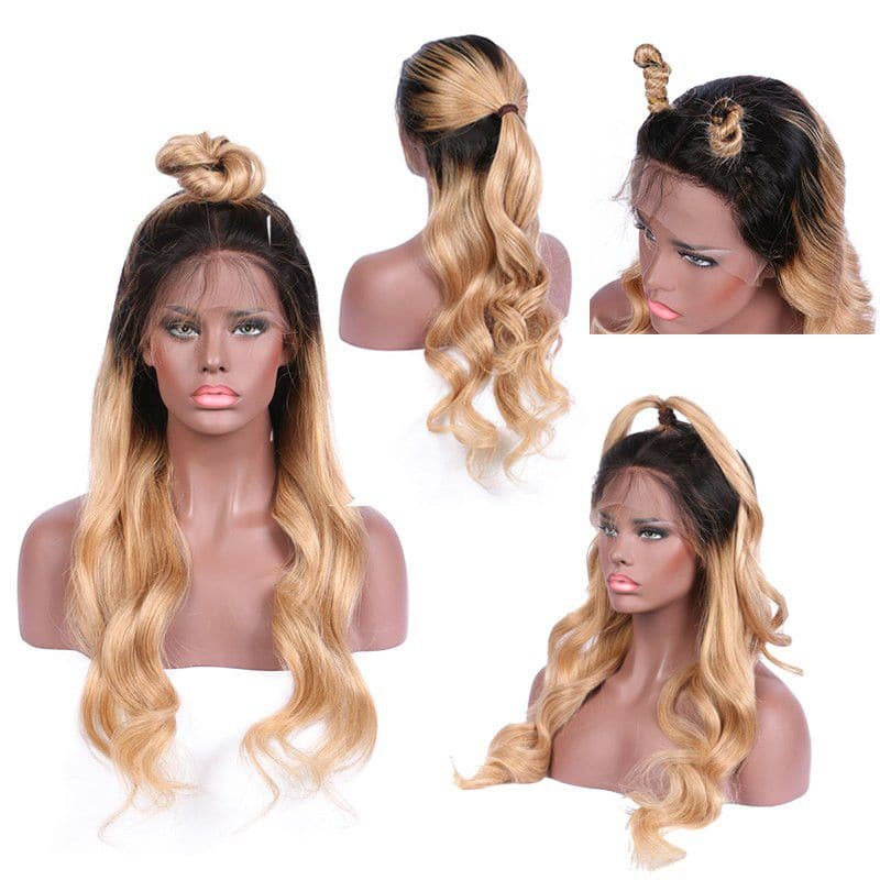 NEW Pre Plucked Ombre #1BT27 Body Wave 360x6 Lace Frontal Wig PWB-T9