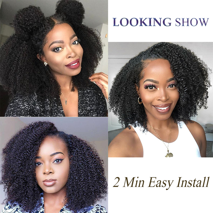 U Part Wig Bob Afro Kinky Curly Human Hair UOKK-1