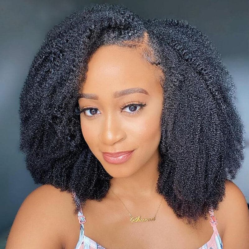 U Part Wig Bob Afro Kinky Curly Human Hair UOKK-1