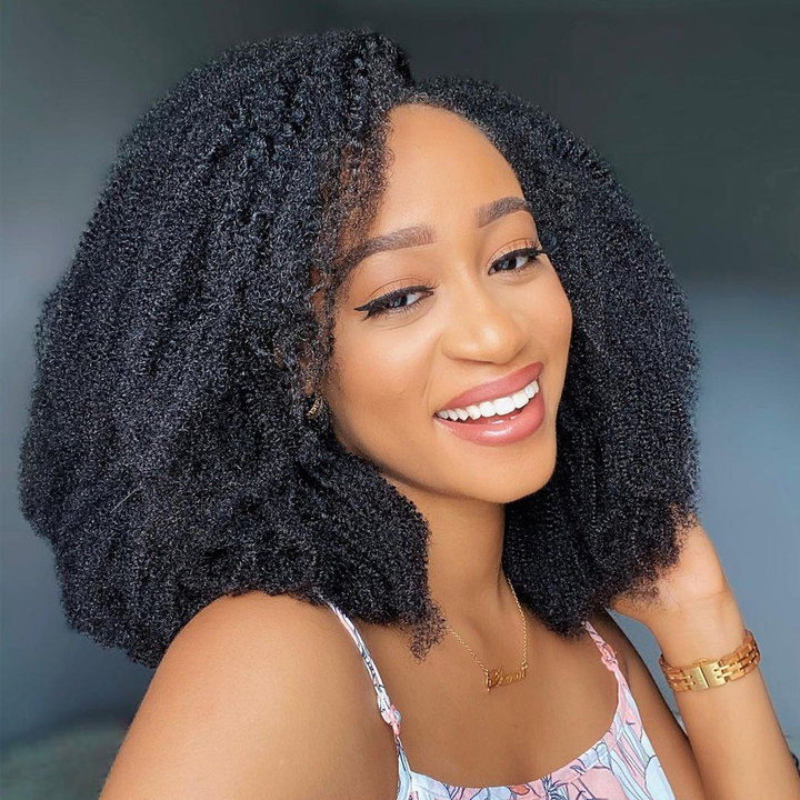 U Part Wig Bob Afro Kinky Curly Human Hair UOKK-1