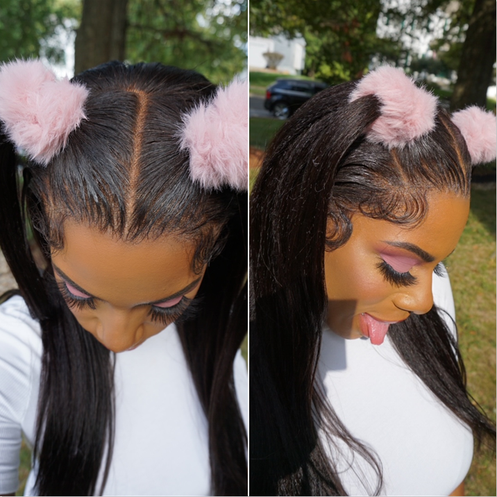 Undetectable Clear Lace Melt Skin light Yaki Straight 13x6 Lace Front Wig HDYS136