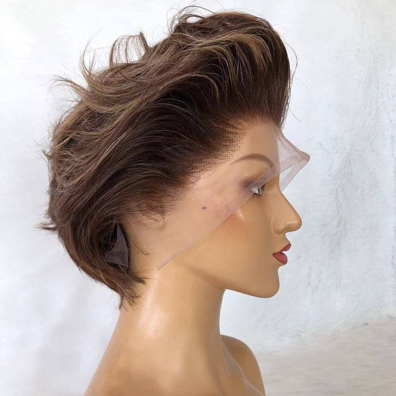 Summer Wig Pre-Styled Pixie Cut Side Part Mixed #4/27 Lace Front Wig PCW04
