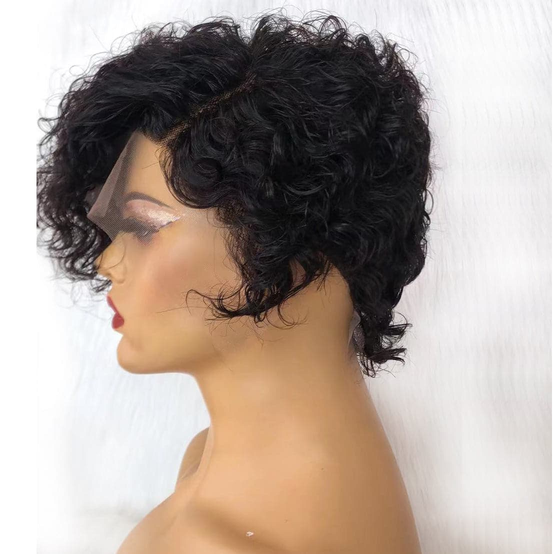 Eayon Hair Pre-styled Pixie Cut Curly/Wave Bob Lace Wig, 6 - 8 inch / T Part 13x4 Lace Front Wig / Small