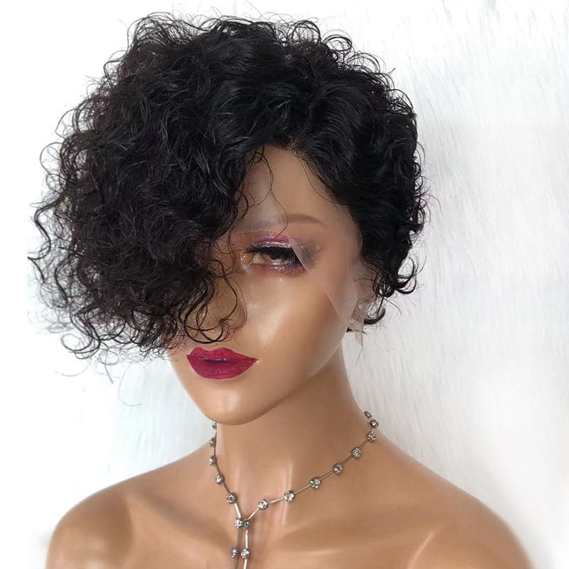 Summer Wig Pre-Styled Pixie Cut Curly Side Part Lace Front Wig PCW02