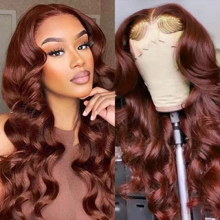 Transparent Lace #33 Reddish Brown Color Body Wave 13x4 Lace Front Wig BBG03