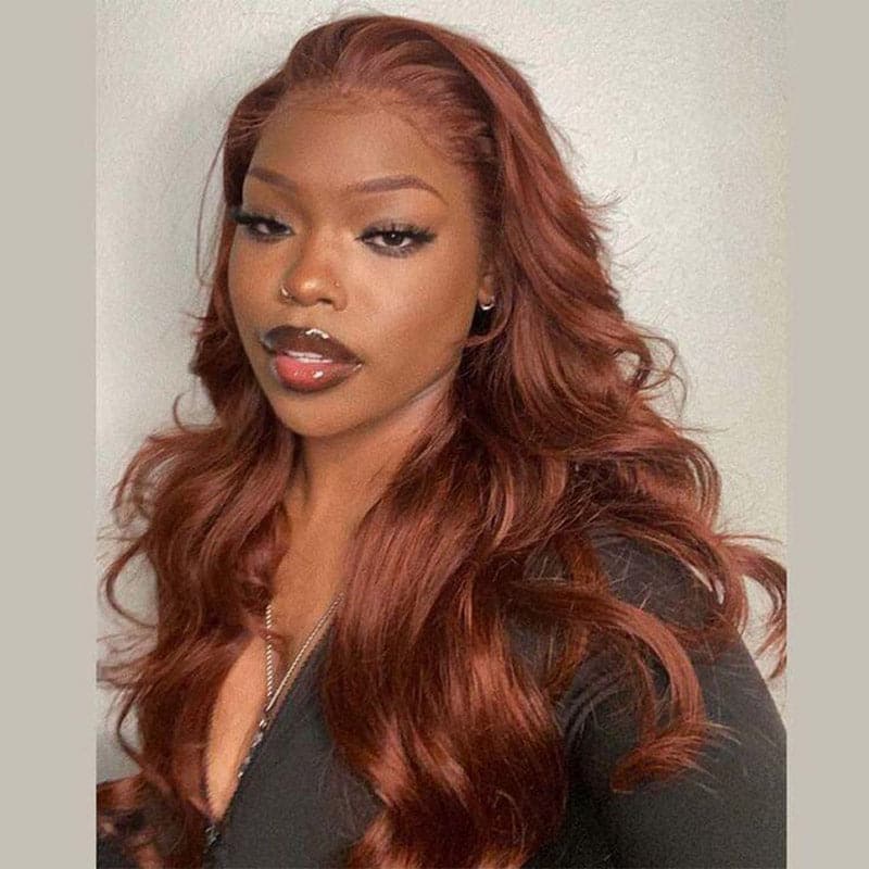 Transparent Lace #33 Reddish Brown Color Body Wave 13x4 Lace Front Wig BBG03
