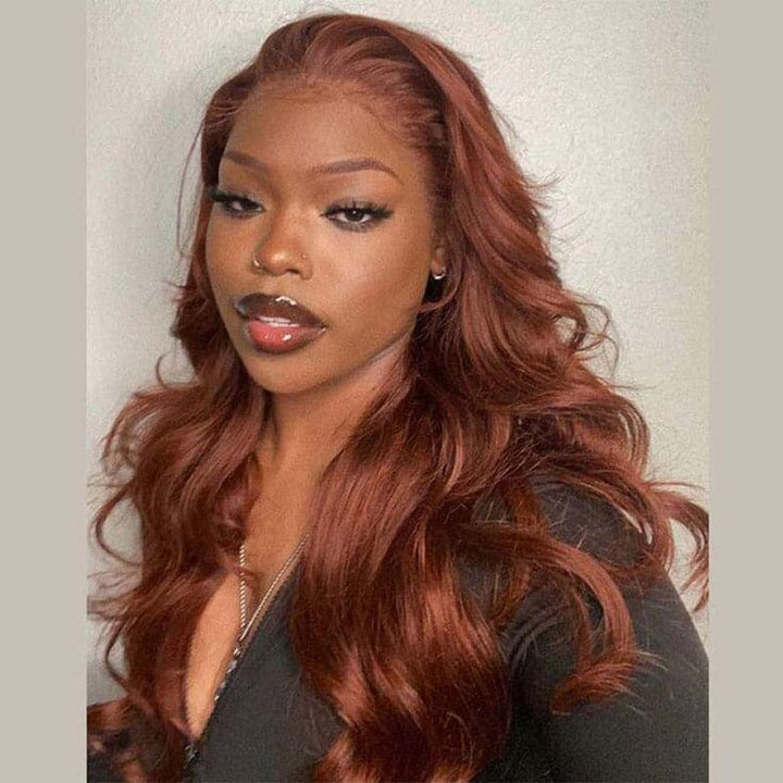 Transparent Lace #33 Reddish Brown Color Body Wave 13x4 Lace Front Wig BBG03
