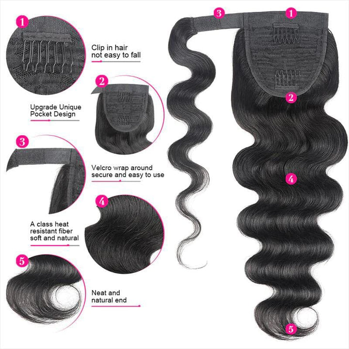 Wrap Around Ponytail Body Wave Brazilian Human Hair