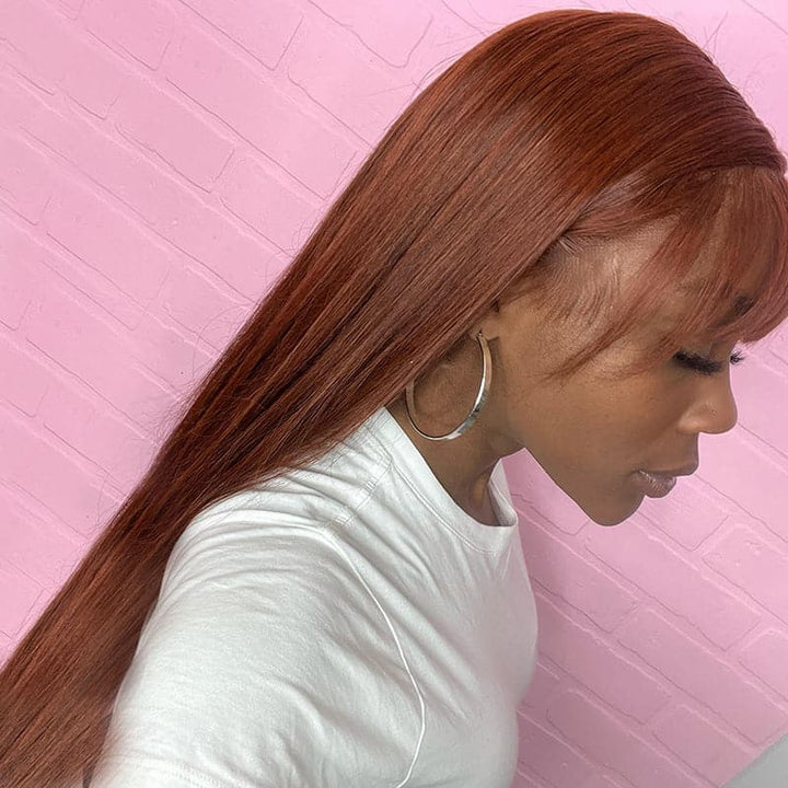Transparent Lace #33 Reddish Brown Color Body Wave 13x4 Lace Front Wig BBG03