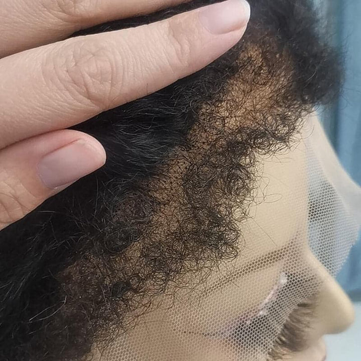 Undetectable Clear Lace Kinky Straight With Curly Edges 13x6 Lace Front Wig HDCE01