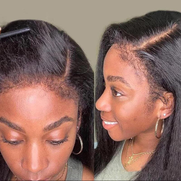 Undetectable Clear Lace Kinky Straight With Curly Edges 13x6 Lace Front Wig HDCE01