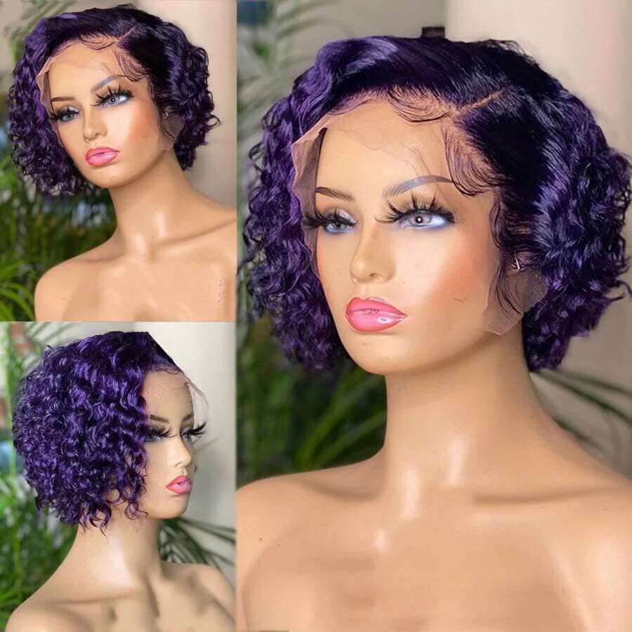 Pre-Styled Lace front Purple Pixie Cut Curly BOB Lace Wig PCCT1364