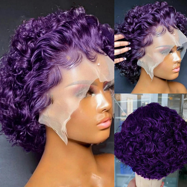 Pre-Styled Lace front Purple Pixie Cut Curly BOB Lace Wig PCCT1364