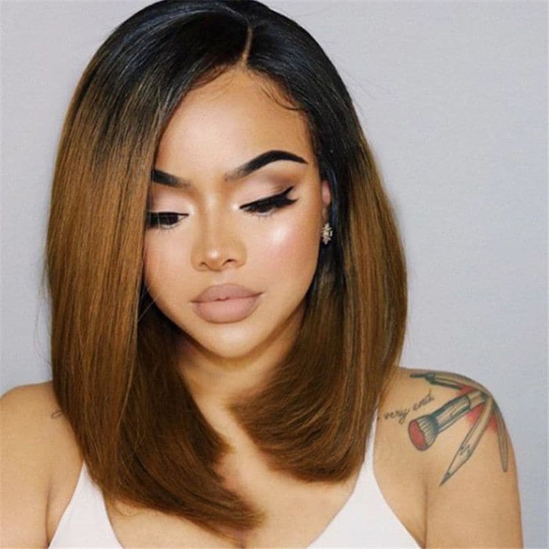 Transparent BOB #T1B-4 Brown Yaky Straight 13x4 Lace Front Wig1